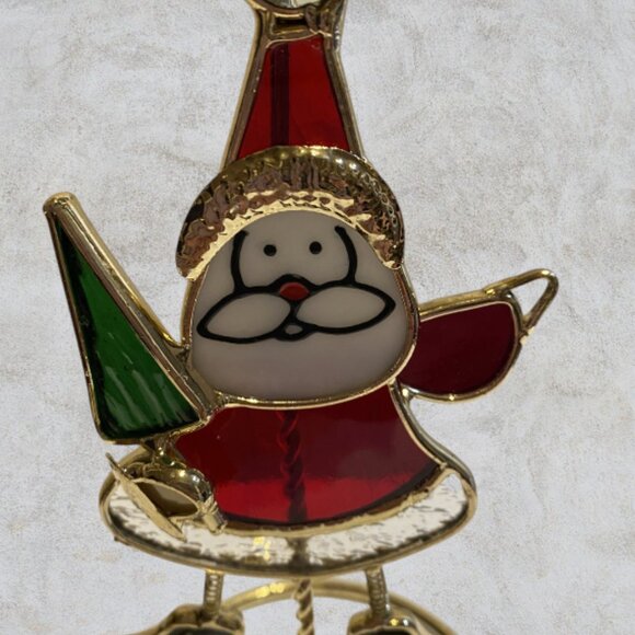 CHRISTMAS CARD DISPLAY -- Staind Glass Santa, Shows 3 Xmas Cards, In-Box, Unused - Picture 4 of 8